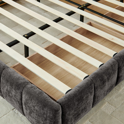 King Size Upholstered Bed,comfortable upholstered bed frame, Chenille fabric, with headboard and solid bed frame. With drawer for storage.-Dark Gray(88.5''*85.5''*31'') image 10