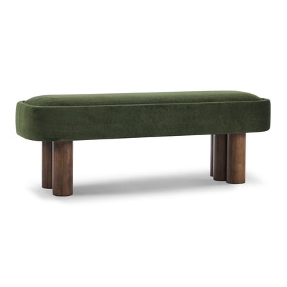 Indoor Green Fabric Dining Bench with Walnut Color Legs, 51.57'L Upholstered Seating for Kitchen, Dining Room and Living Space,250lbs Capacity image 4