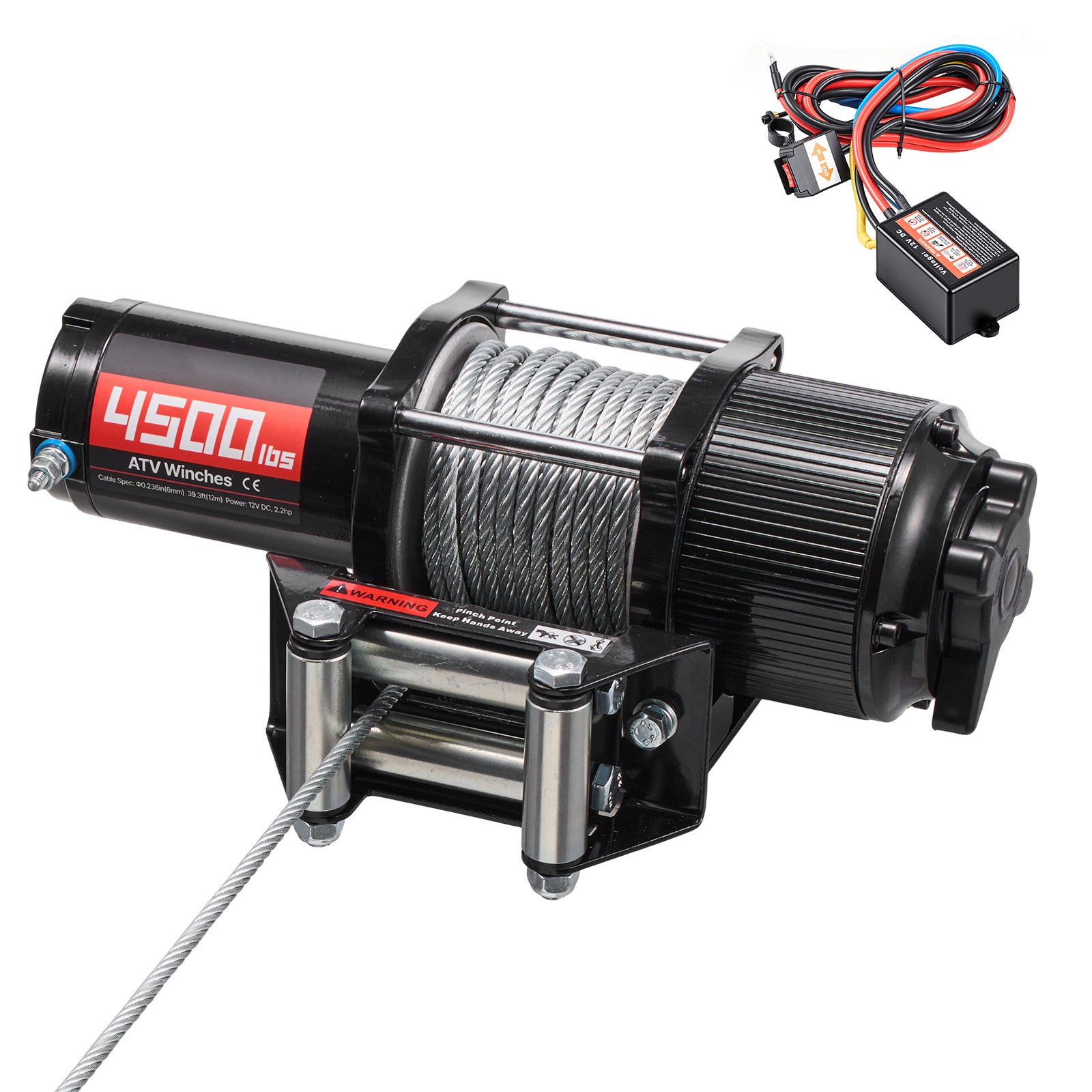 4500 lbs Electric Winch, 12V DC ATV/UTV Winch with Φ0.24 in x 39.4 ft Steel Wire Rope, Wireless & Wired Remote Control, IP54 Waterproof, Roller Fairlead Mount Plate for Towing ATV UTV Off-Road image 1