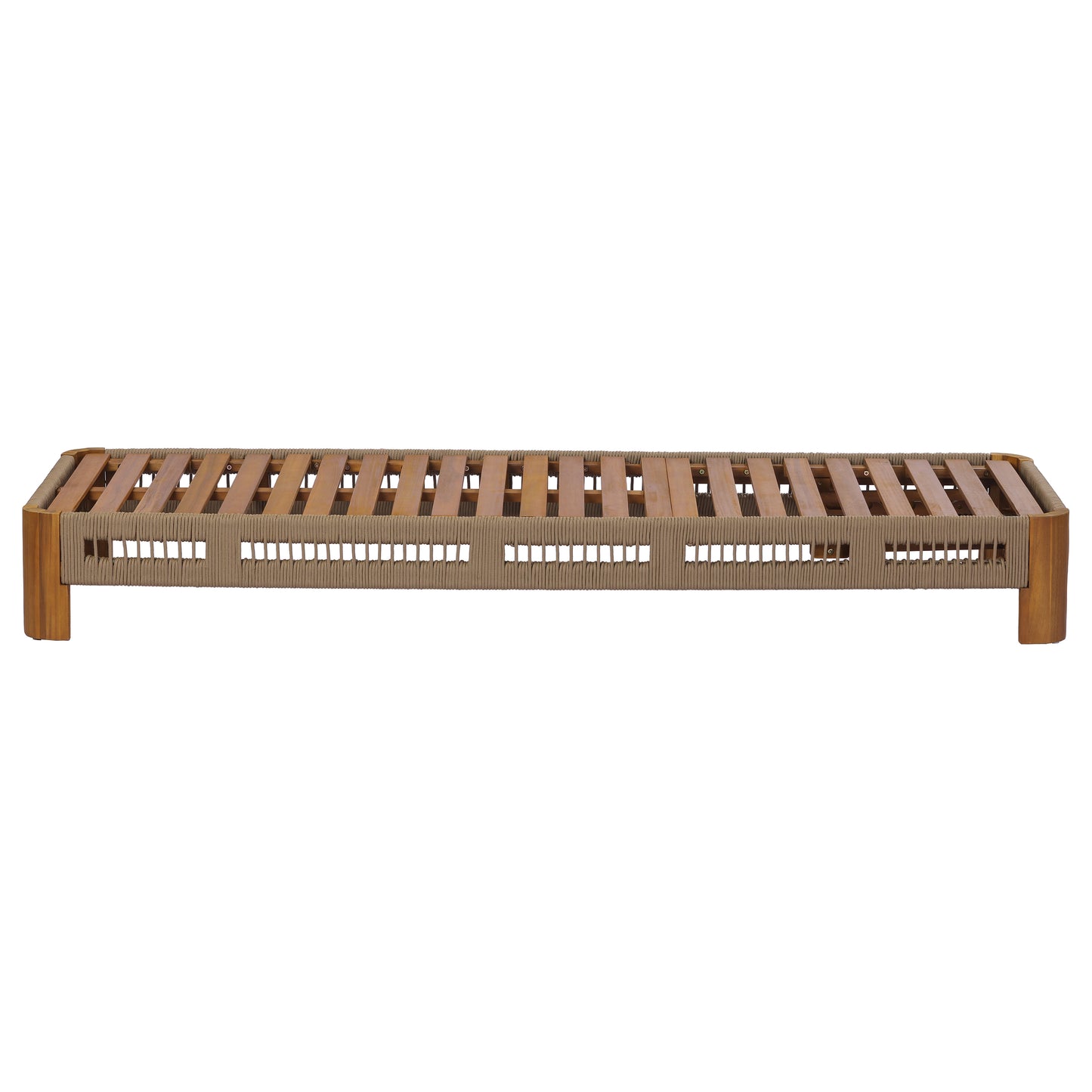 Acacia Wood Outdoor Chaise Lounge with Adjustable Backrest, Handwoven Rope Accents, Weather-Resistant Patio Recliner for Poolside, Backyard & Deck, Natural Wood Finish image 7