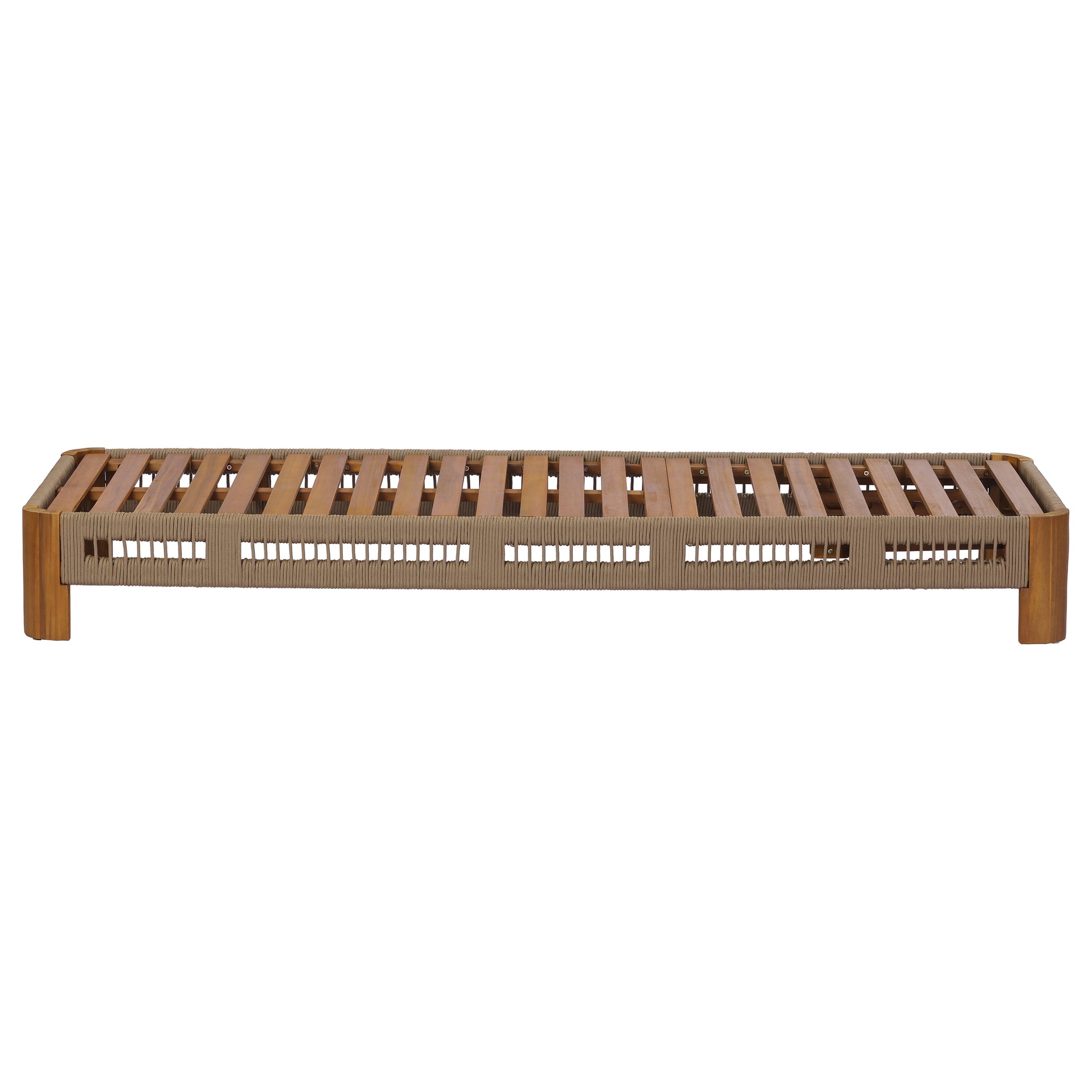 Acacia Wood Outdoor Chaise Lounge with Adjustable Backrest, Handwoven Rope Accents, Weather-Resistant Patio Recliner for Poolside, Backyard & Deck, Natural Wood Finish image 7