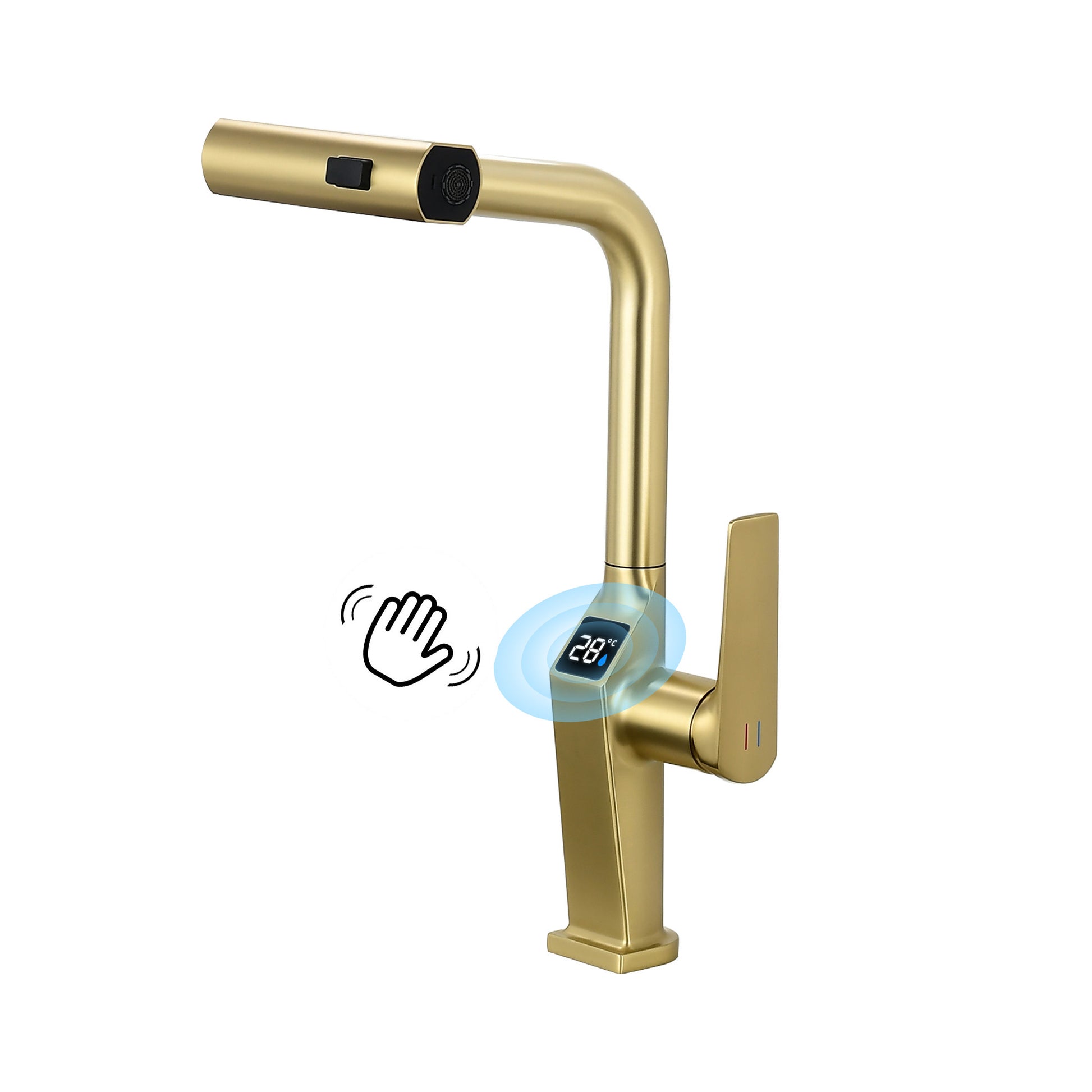 Touchless ​​Brushed Gold Kitchen Faucet with LED Display, Motion Sensor Kitchen Sink Faucet with 3-Function Pull-Out Sprayer & 360° Swivel Spout image 1
