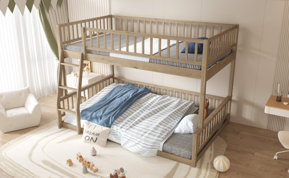 Full XL over Queen Bunk Bed with Ladder and Guardrails, Walnut image 5