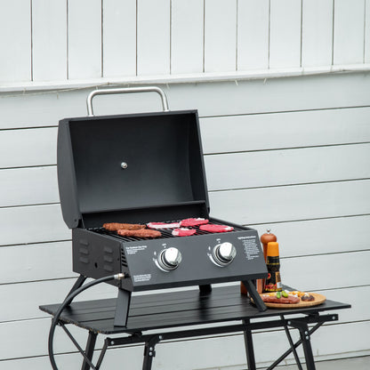 Outsunny 2 Burner Propane Gas Grill Outdoor Portable Tabletop BBQ with Foldable Legs, Lid, Thermometer for Camping, Picnic, Backyard, Black image 7