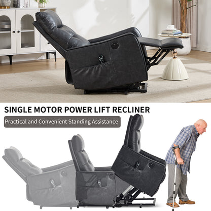 Deep Grey PU Single Motor Power Lift Recliner Chair with Massage and Heat for Elderly, Heavy Duty Motion Mechanism and One USB for Charging, Max Reclining Angle 155° image 9