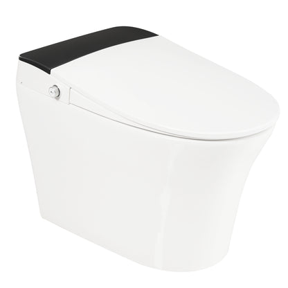 Heated Seat Smart Toilet, One Piece Toilet, Automatic Flush Tankless Toilet without Bidet, with Foot sensor Flush, Blue Night Light, Knob Control, Power Outage Flushing, Soft Close Cover,White image 10