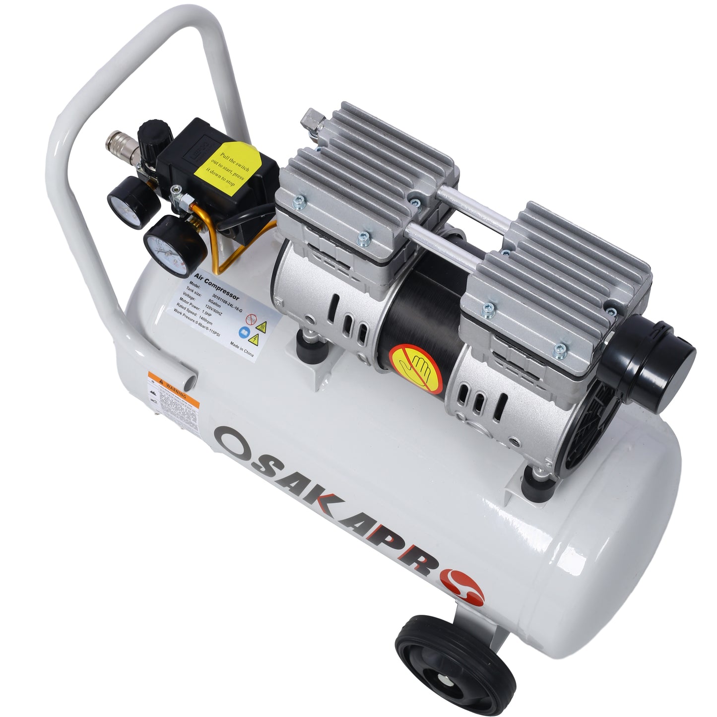 1.5HP Silent Oil-Free Air Compressor 8 Gallon, Oil-Free, Electric Shop Air Compressor Portable,Lightweight with Wheels, 70 dBA Noise Level, with Automatic Drain Valve,Light Gray image 3