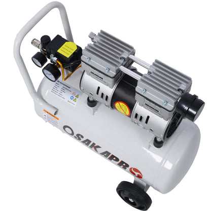 1.5HP Silent Oil-Free Air Compressor 8 Gallon, Oil-Free, Electric Shop Air Compressor Portable,Lightweight with Wheels, 70 dBA Noise Level, with Automatic Drain Valve,Light Gray image 3