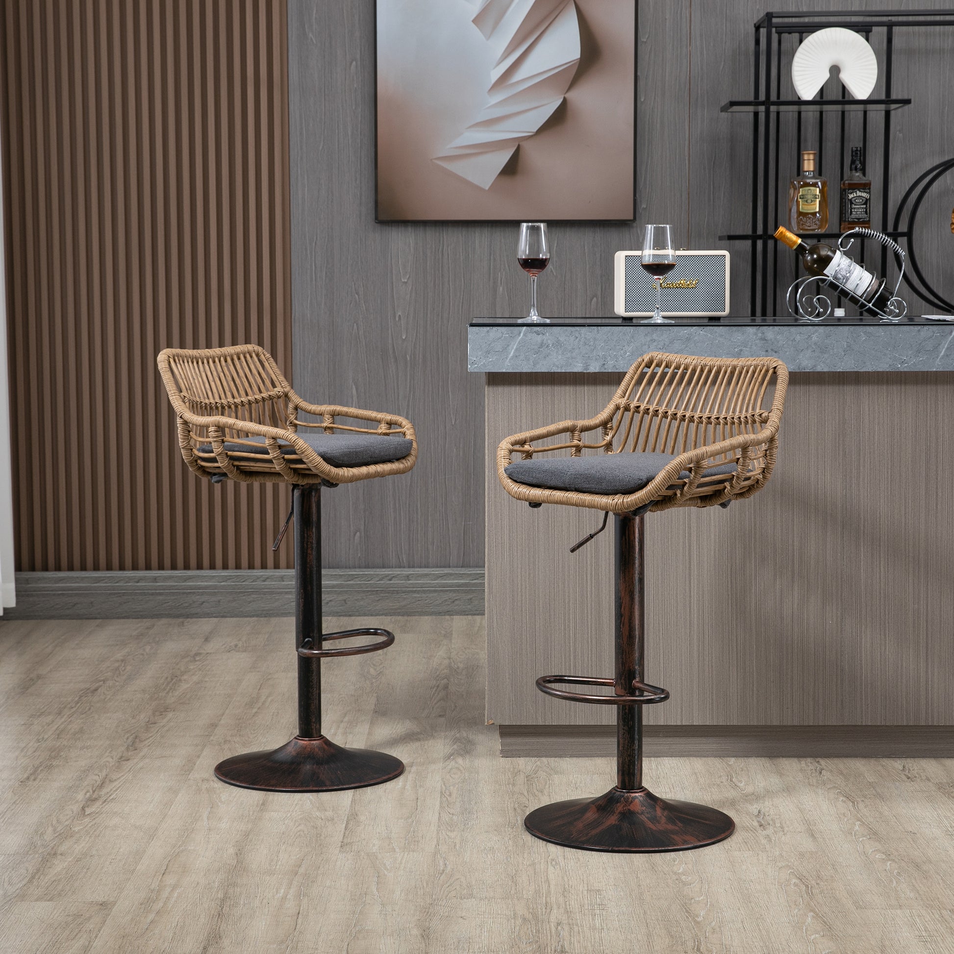 Modern Swivel Bar Stools Set of 2 Adjustable Counter Height Chairs with Footrest for Kitchen, Dining Room (Gray) image 5