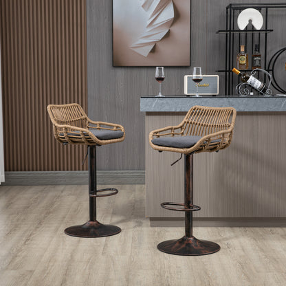 Modern Swivel Bar Stools Set of 2 Adjustable Counter Height Chairs with Footrest for Kitchen, Dining Room (Gray) image 5