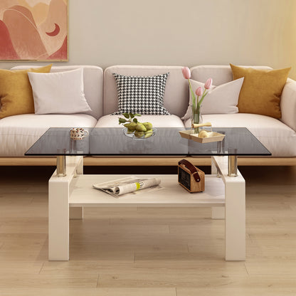 Rectangle Coffee Table, Tempered Glass Tabletop with MDF Layer, Modern Table for Living Room, Gray Glass image 12
