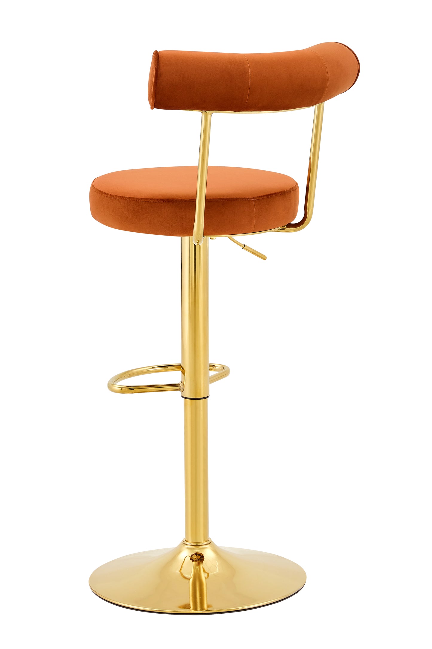 Soft Velvet Upholstered Swivel Adjustable Bar Chair with electroplated gold legs - Dining Room Living Room Bar Cafe Reception Desk Bar Stool(Rusty Orange, Set of 2) image 10