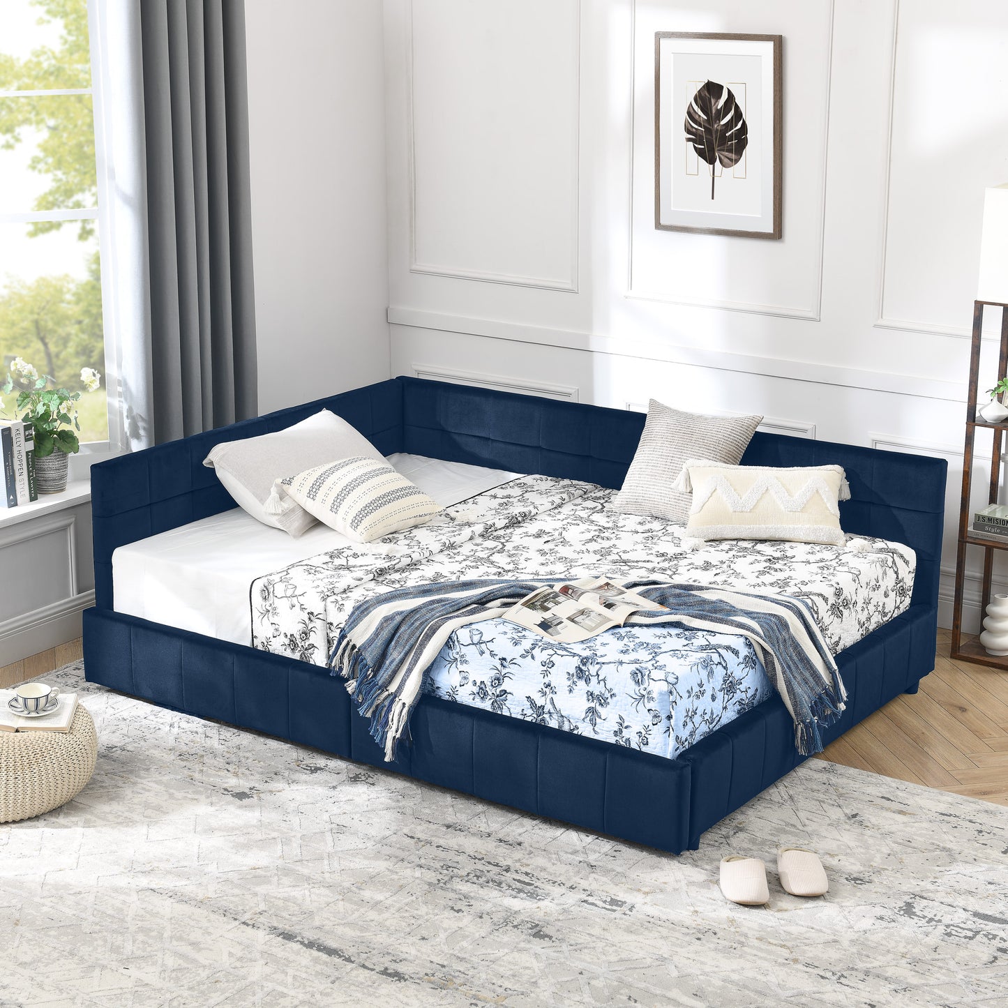 Full Size Storage Upholstered Tufted Bed Frame, Sofa Bed Frame with Comfortable Backrest and Armrests, Full Size Bed for Bedroom, Living Room,Velvet, DARK BLUE(80.5''*59''*29.5'') image 5