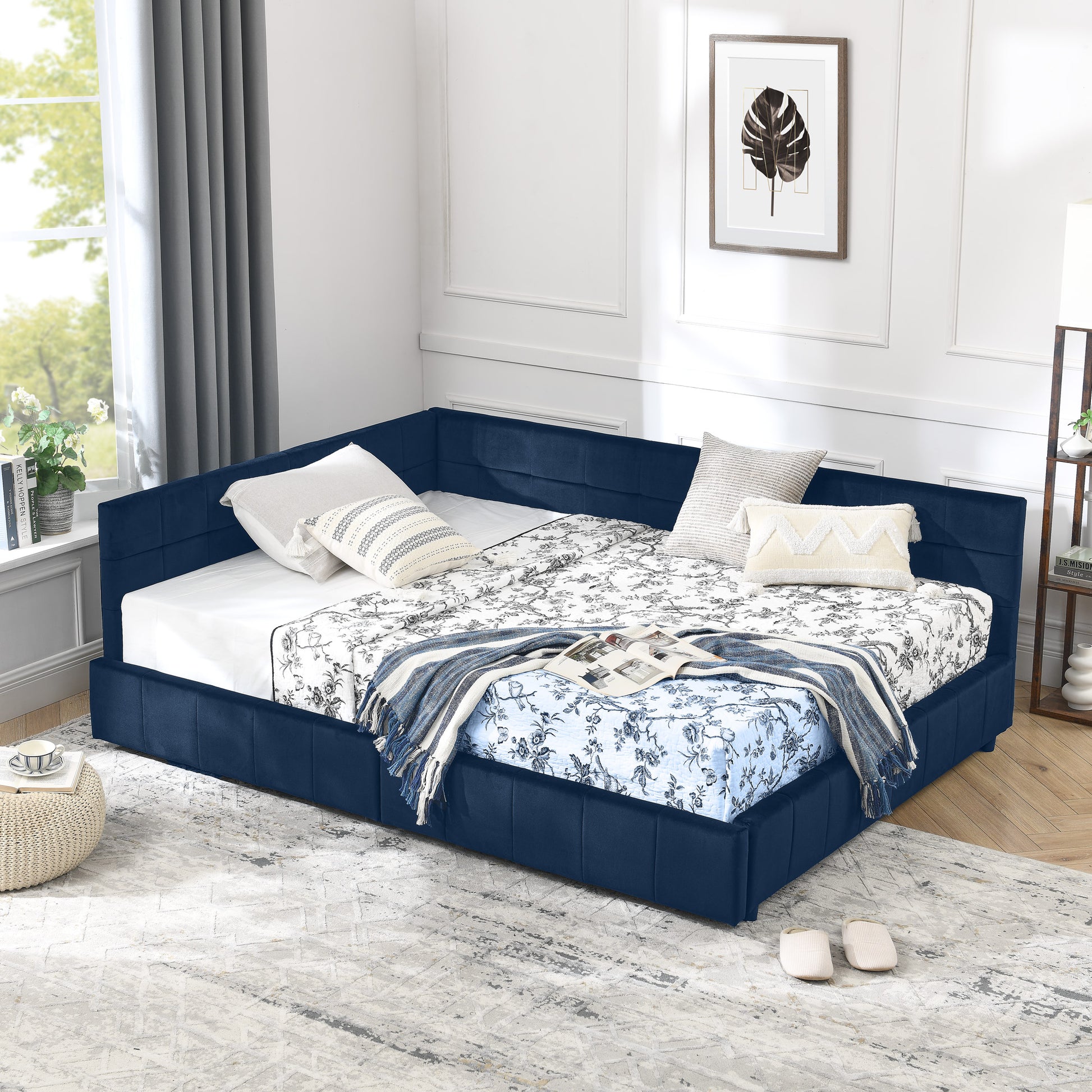Full Size Storage Upholstered Tufted Bed Frame, Sofa Bed Frame with Comfortable Backrest and Armrests, Full Size Bed for Bedroom, Living Room,Velvet, DARK BLUE(80.5''*59''*29.5'') image 5