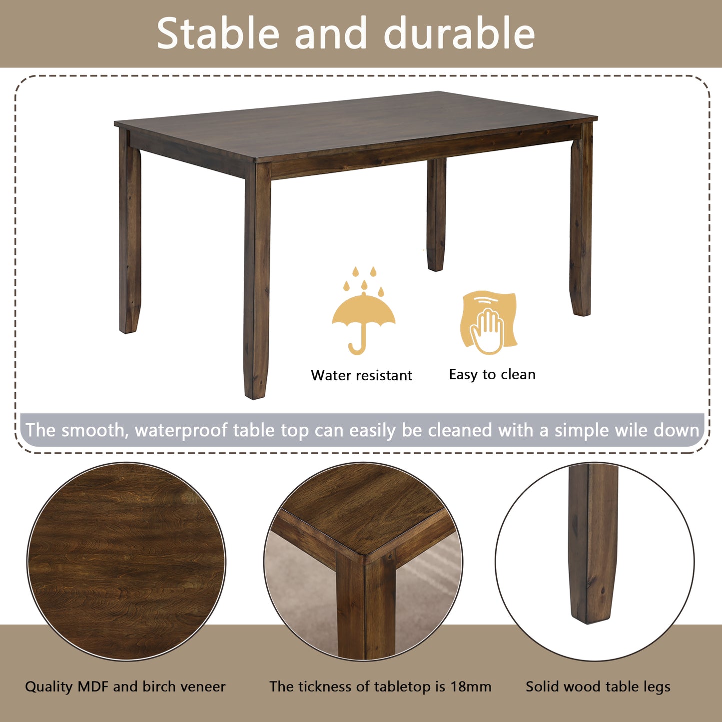 Modern 7-Piece Dining Table Set with 6 Upholstered Chairs, Wooden Rectangular Dining Table Set for 6 with Chairs, for Dining Room, Kitchen, Restaurant, Walnut image 4