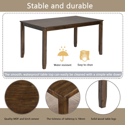 Modern 7-Piece Dining Table Set with 6 Upholstered Chairs, Wooden Rectangular Dining Table Set for 6 with Chairs, for Dining Room, Kitchen, Restaurant, Walnut image 4