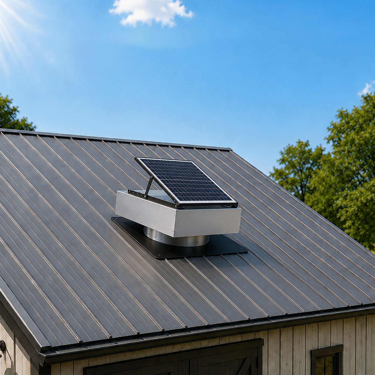 12" Stainless Steel Solar Roof Vent Fan,40W Tilt Adjustable Solar Panel,Dual Power 3-Speed Remote Attic Fan,1200 CFM,MPPT Controller Solar Ventilator for Attic,Garage,Greenhouse,Warehouse image 1