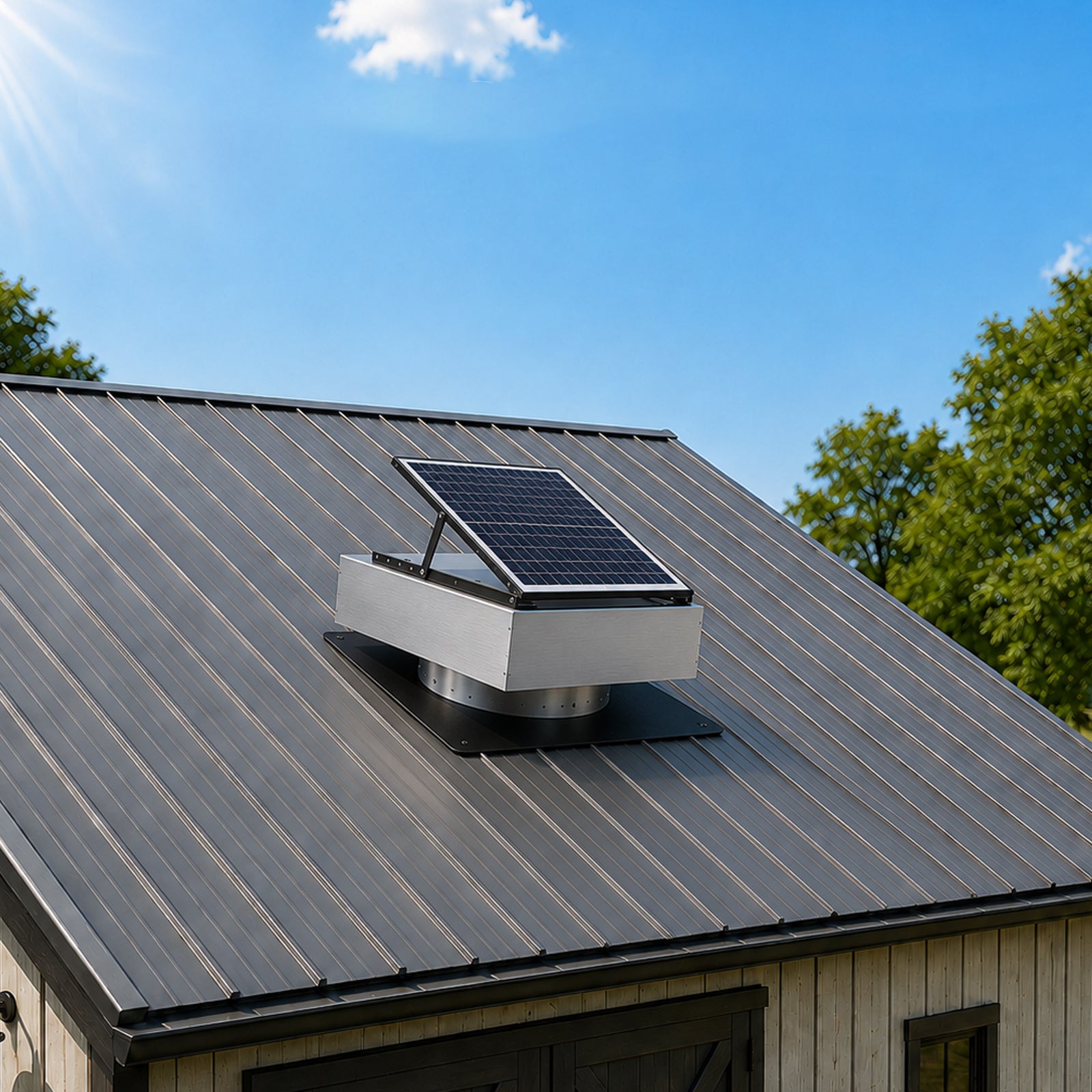 12" Stainless Steel Solar Roof Vent Fan,40W Tilt Adjustable Solar Panel,Dual Power 3-Speed Remote Attic Fan,1200 CFM,MPPT Controller Solar Ventilator for Attic,Garage,Greenhouse,Warehouse image 1