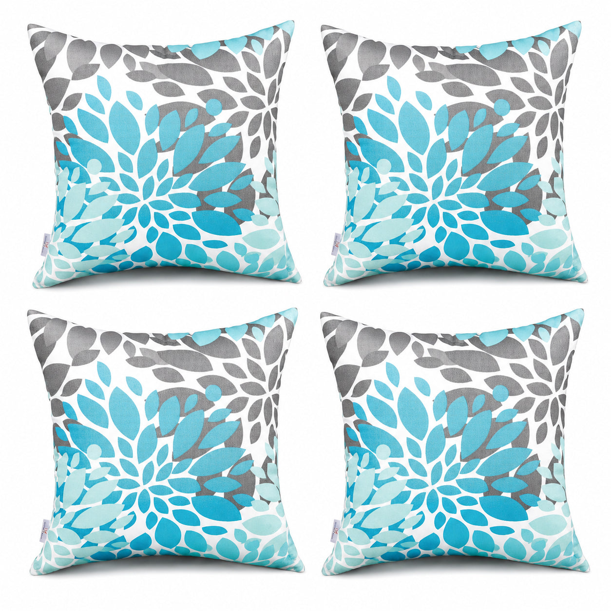 4 Pack Outdoor Pillow Covers ONLY 18x18 Inch, Water-Repellent Decorative Cushion Covers for Patio Furniture, Garden, Porch, Balcony and Outdoor-Teal and Grey Dahlia image 1