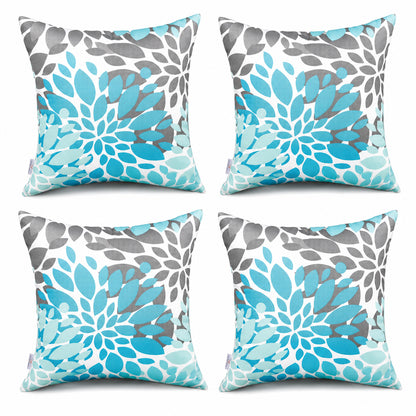 4 Pack Outdoor Pillow Covers ONLY 18x18 Inch, Water-Repellent Decorative Cushion Covers for Patio Furniture, Garden, Porch, Balcony and Outdoor-Teal and Grey Dahlia image 1