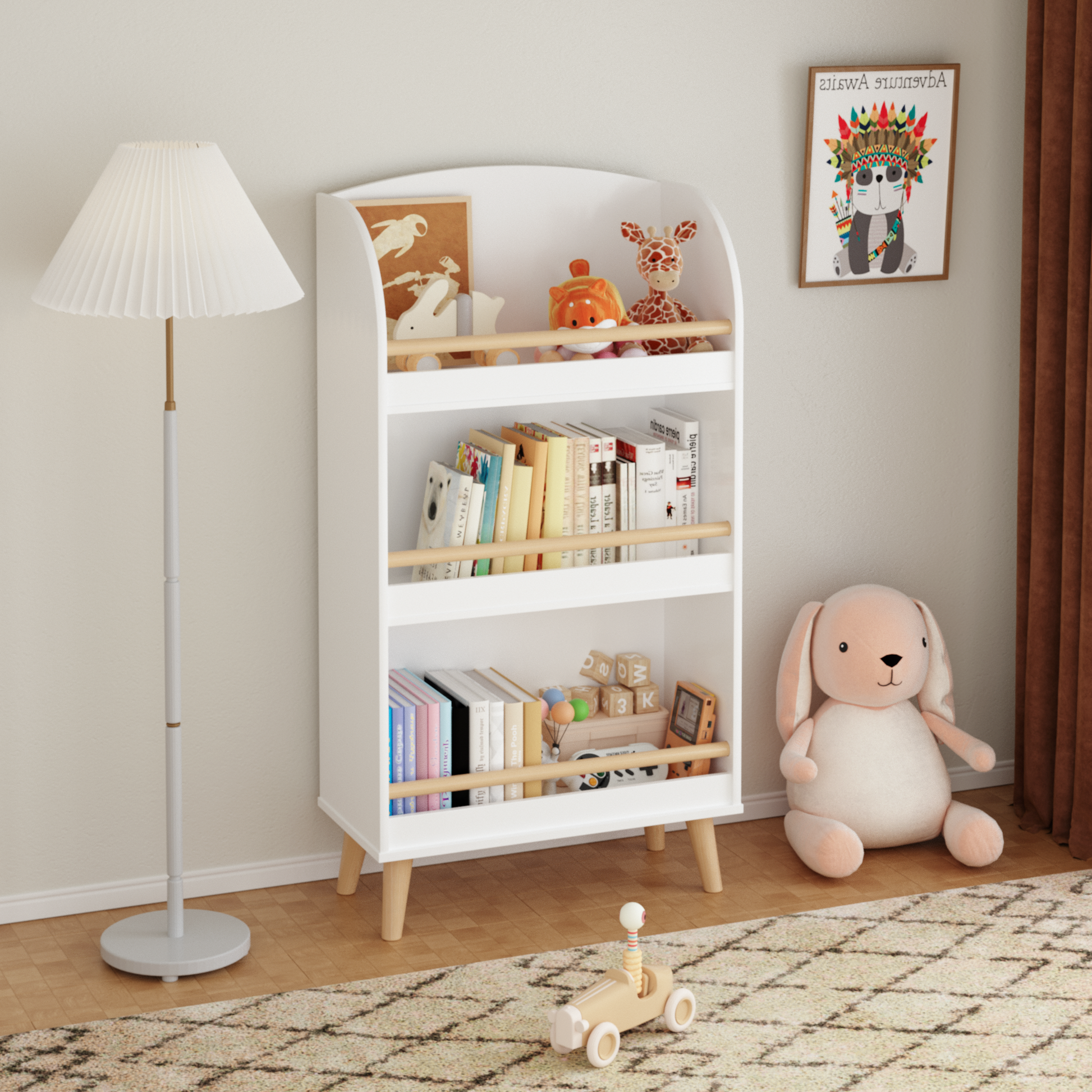Kids Bookshelf, 3-Tier Bookcase, Book Organizer, toy Storage Cabinet Organizer, White image 1