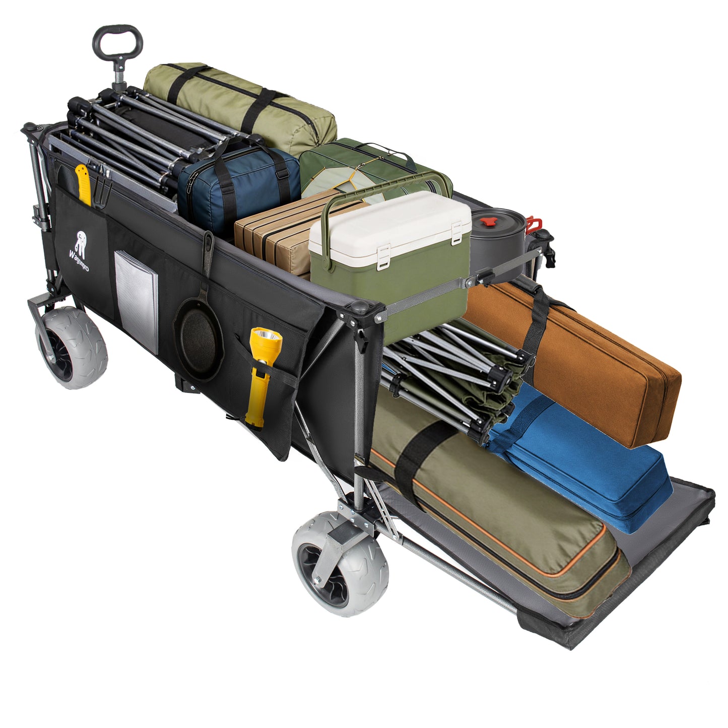 67in Extra long large Heavy Duty Utility Beach Wagons with Opened Tailgate and All-Terrain Wheels, 500lbs Capacity, Patented Ultra-Stable Frame, No Assembly Needed, Black+Gray image 8