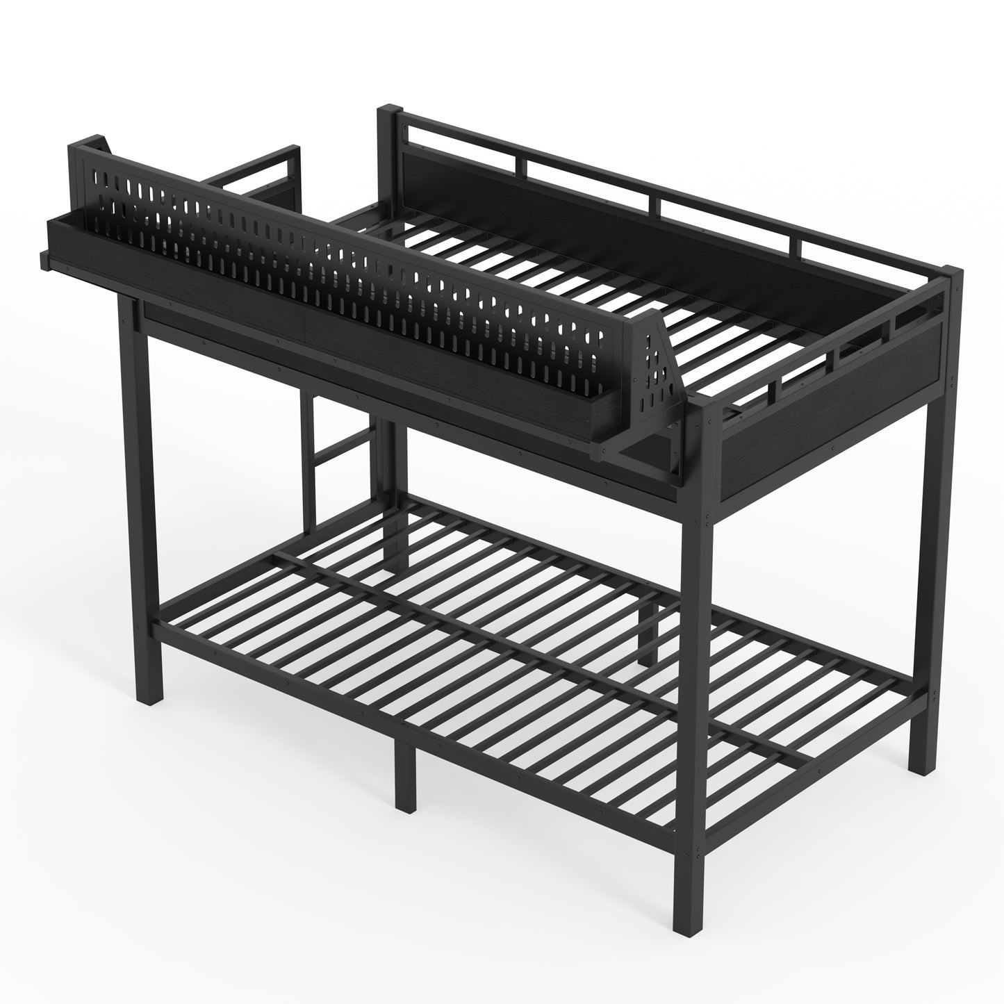 Twin XL over Twin XL Size Metal Bunk Bed with Storage Shelves and Pegboard, Bunk Bed Frame with USB Ports and LED Lights, Space-Saving, for Teens and Adults, Black image 12