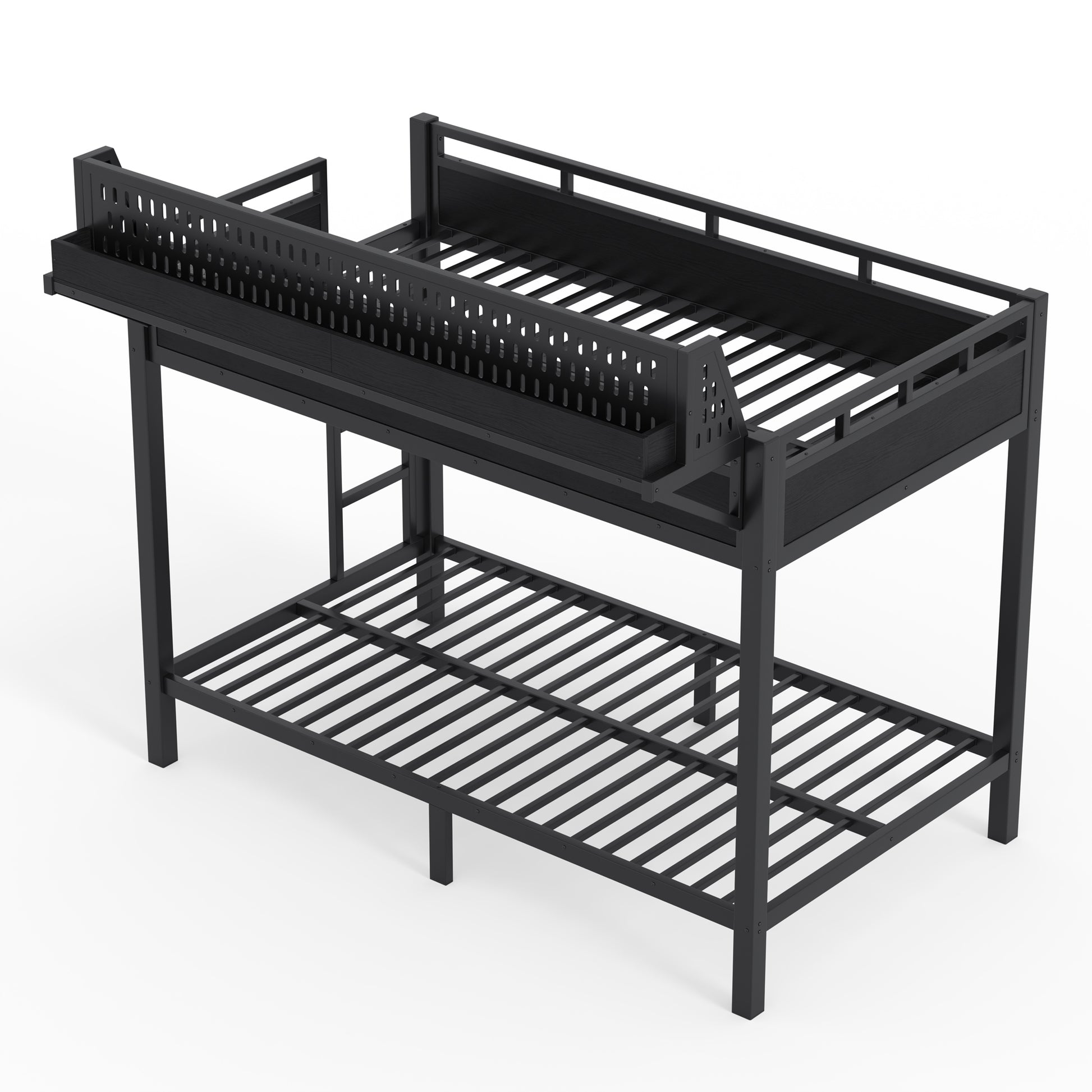 Twin XL over Twin XL Size Metal Bunk Bed with Storage Shelves and Pegboard, Bunk Bed Frame with USB Ports and LED Lights, Space-Saving, for Teens and Adults, Black image 12