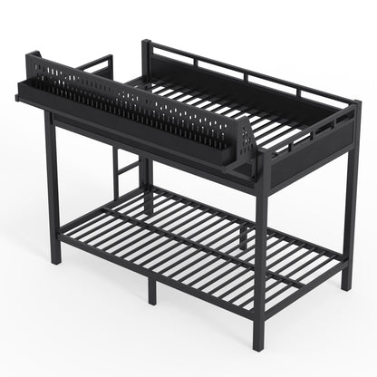 Twin XL over Twin XL Size Metal Bunk Bed with Storage Shelves and Pegboard, Bunk Bed Frame with USB Ports and LED Lights, Space-Saving, for Teens and Adults, Black image 12