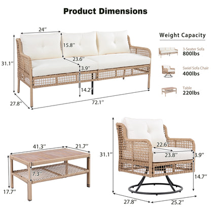 <Old SKU: N704G201247A> 4 Pieces Patio Furniture Set with Swivel Chairs, Outdoor Wicker Sofas for 5-person, Sectional Rattan Outdoor Conversation Set for Poolside Backyard Deck, Beige image 6