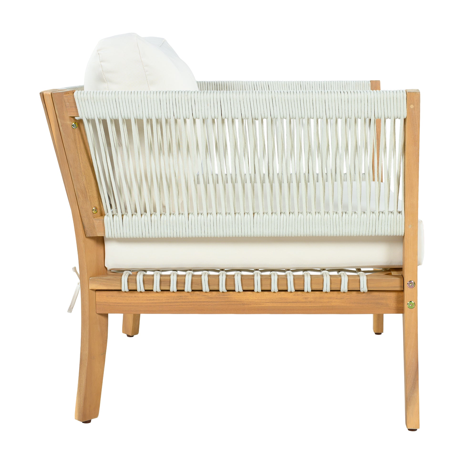 30.3" Outdoor Acacia Wood Patio Chair with Woven Rope Accents, Weather-Resistant Single Lounge Chair with Thick Cushions, Modern Accent Chair for Backyard, Deck, Poolside image 10