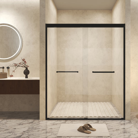 50-54 inch double sliding shower door matte black front view