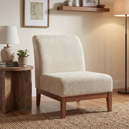 Modern Accent Chair - Beige Fabric Upholstered Accent Chair with Walnut Color Frame, 300lbs Capacity for Living Room, Bedroom & Entryway image 2