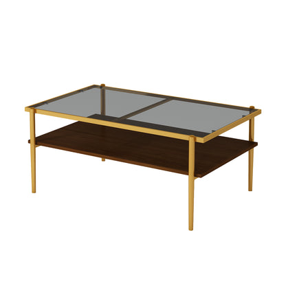 Rectangle Coffee Table with Gray Tempered Glass top and Golden Legs, Modern Table for Living Room image 5