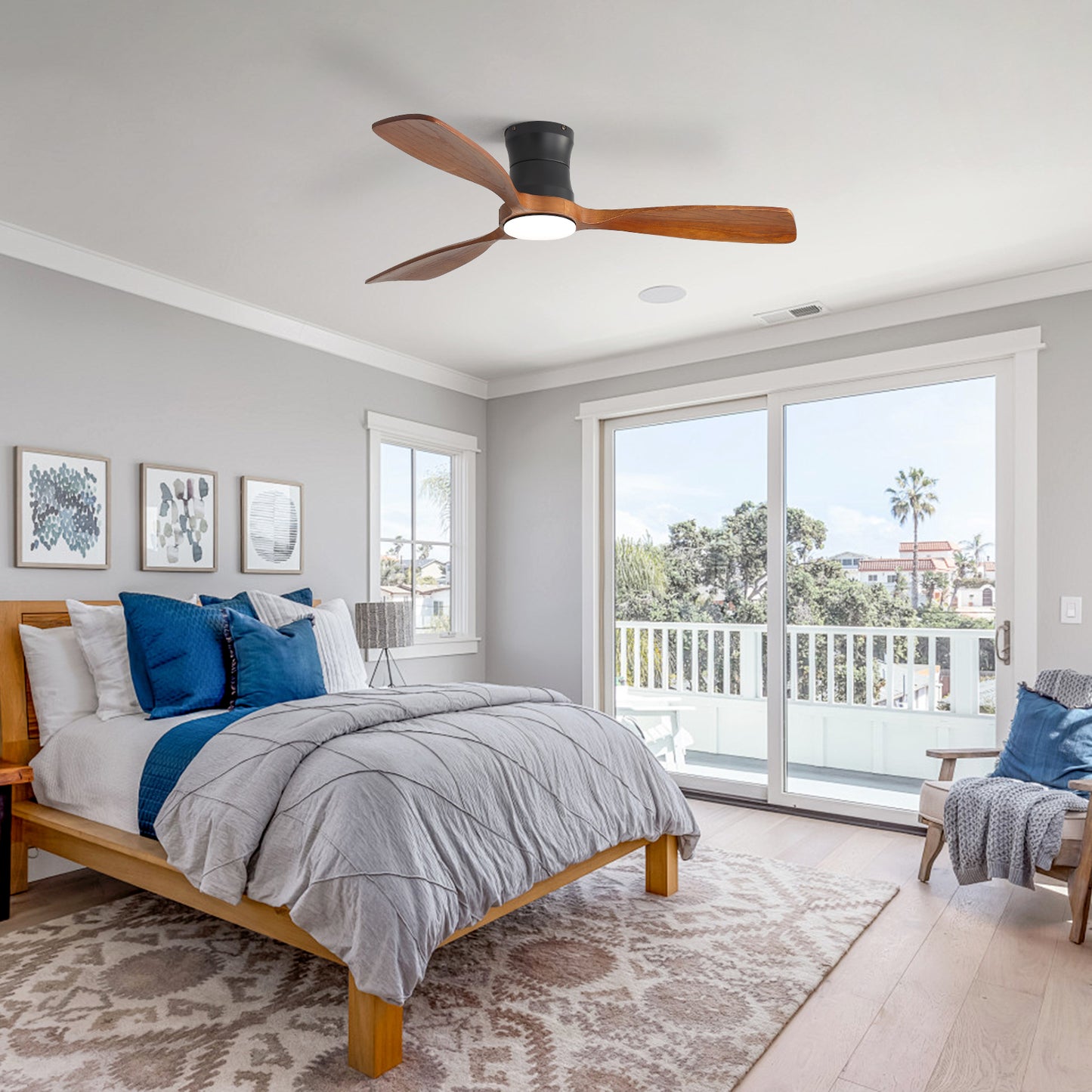 48-Inch Ceiling Fan with Light, Dimmable LED with Memory, Quiet DC Motor, 3F Wood Blades – for Bedroom, Living Room image 2