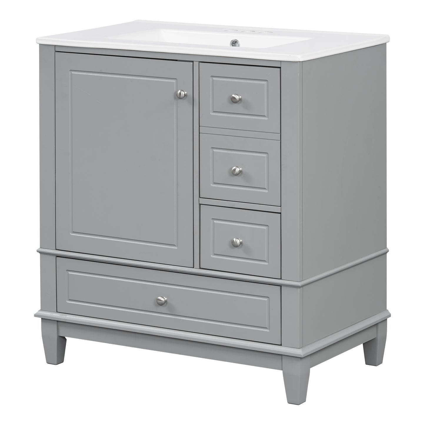 30" Bathroom Vanity with Sink, One Door with Shelf and Three Drawers, Soft Close Door, Grey image 12