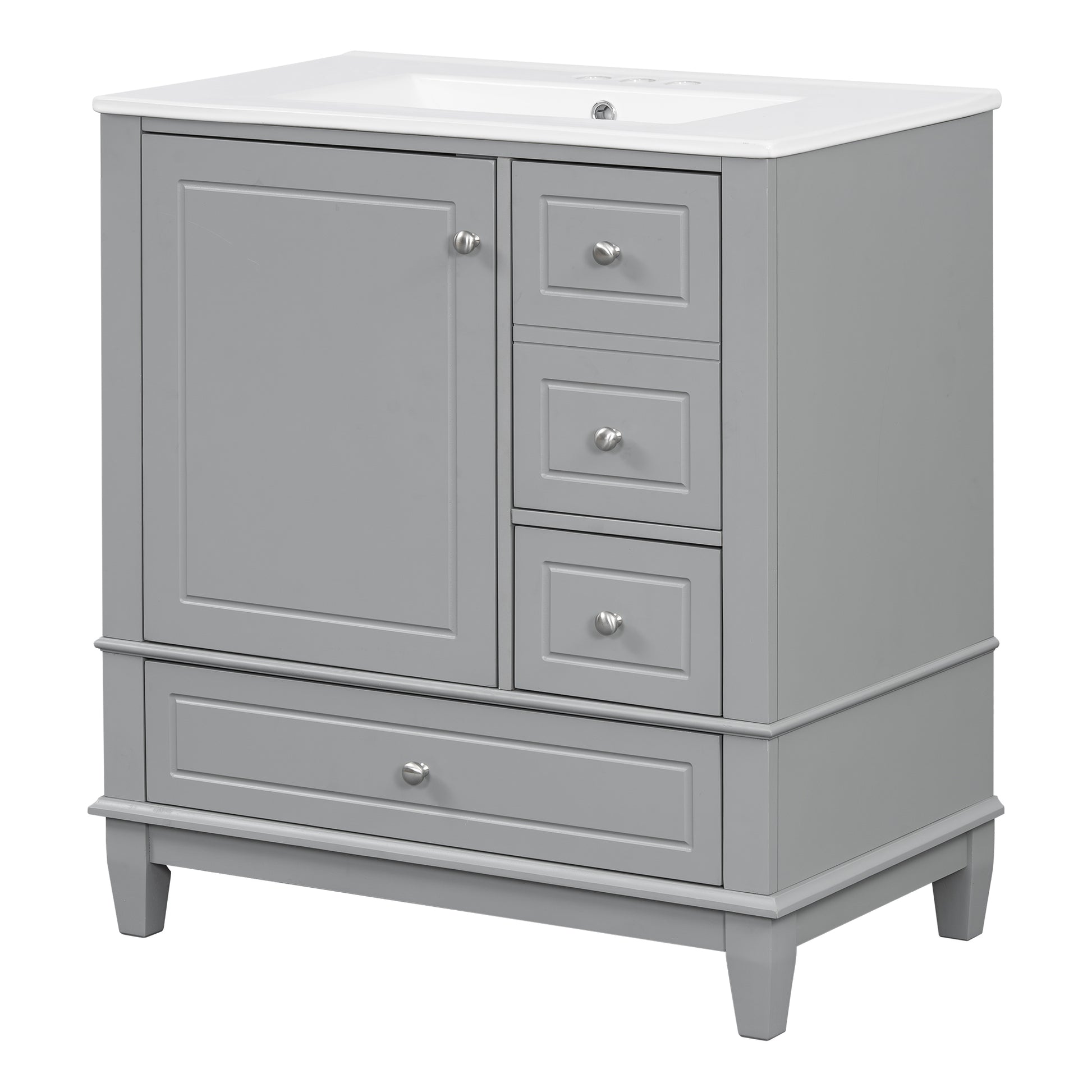 30" Bathroom Vanity with Sink, One Door with Shelf and Three Drawers, Soft Close Door, Grey image 12