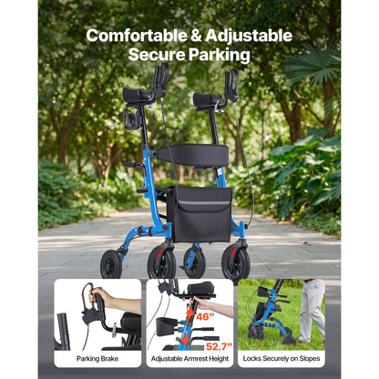 Rollator Walker with Seat for Seniors, Foldable Rolling Walker, Lightweight Aluminum Mobility Walking Aid with PU Solid Wheels, Adjustable Handle, Storage Bag, Cup/Cane Holder - Supports 300LBS image 6