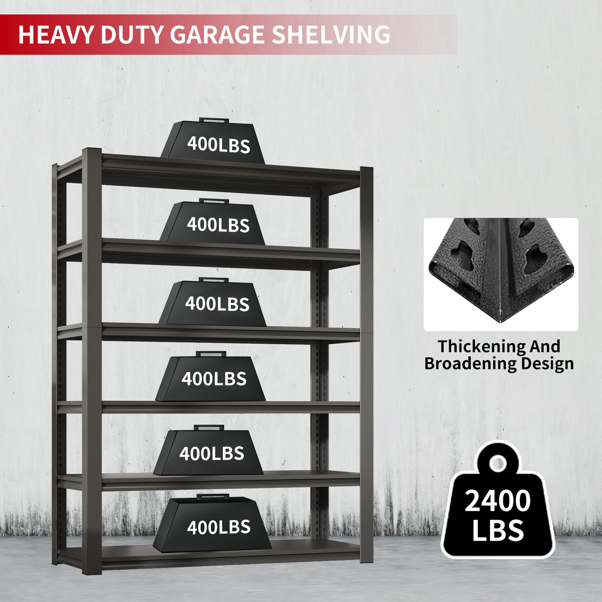 82"H 6 Tier Metal Shelves for Storage Garage Shelving 2400LBS Heavy Duty Storage Shelves Adjustable Garage Shelf Industrial Shelving Unit Storage Utility Rack,48"W*18"D*82"H,Black image 11