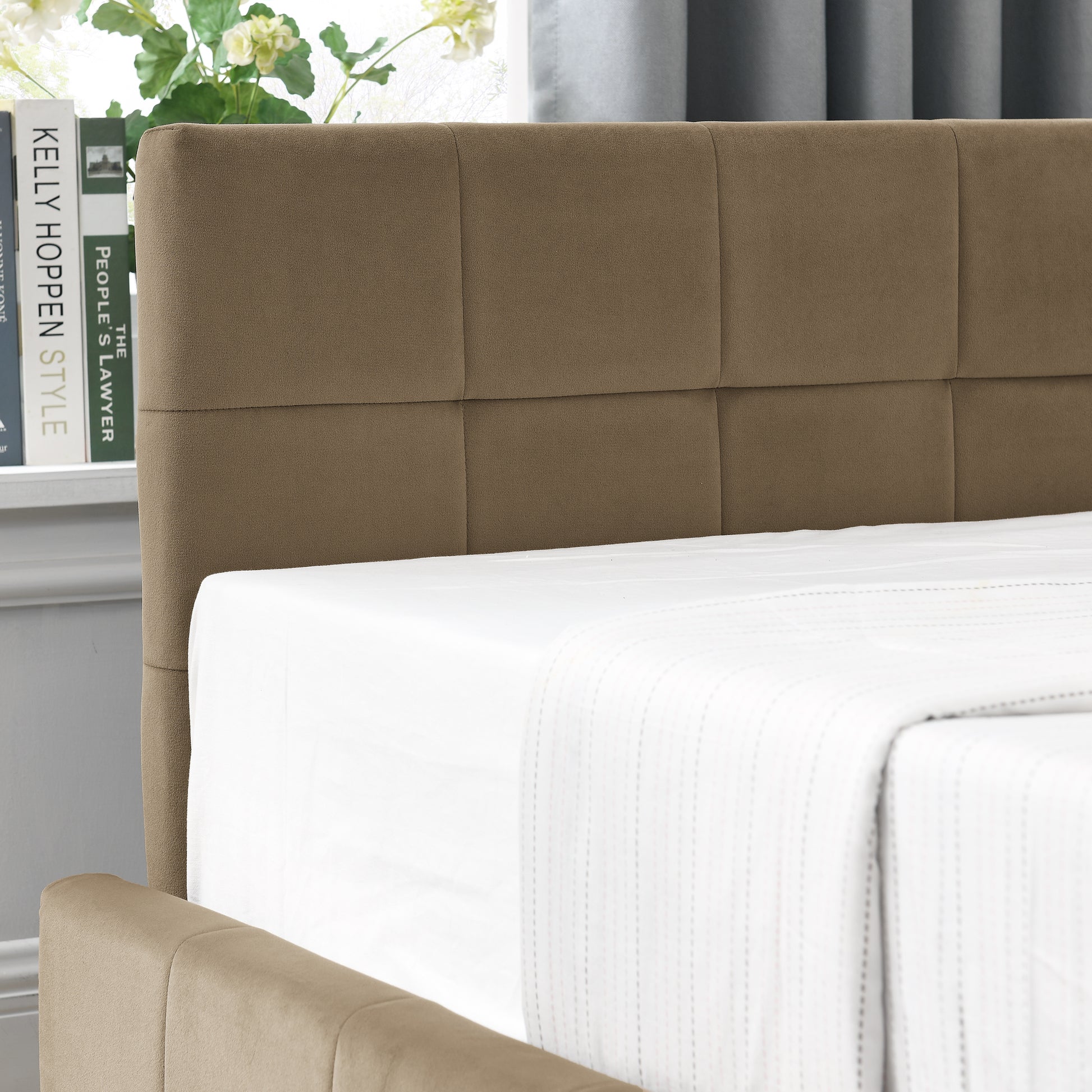 Full Size Storage Upholstered Tufted Bed Frame, Sofa Bed Frame with Comfortable Backrest and Armrests, Full Size Bed for Bedroom, Living Room,Velvet, BROWN(80.5''*59''*29.5'') image 7