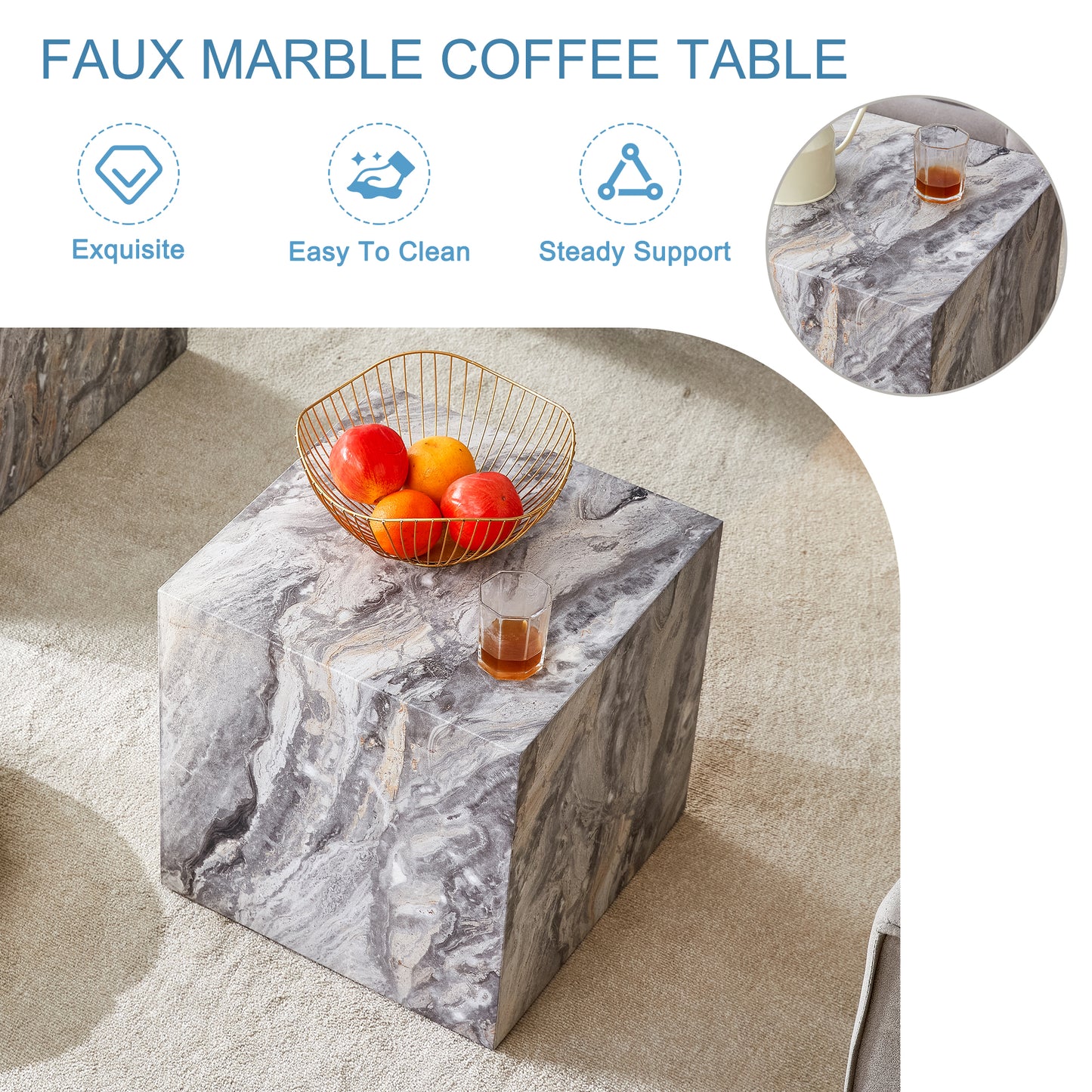 Elevate your living space with this modern MDF coffee table, which showcases gray textured patterns. It is characterized by stylish design. image 6