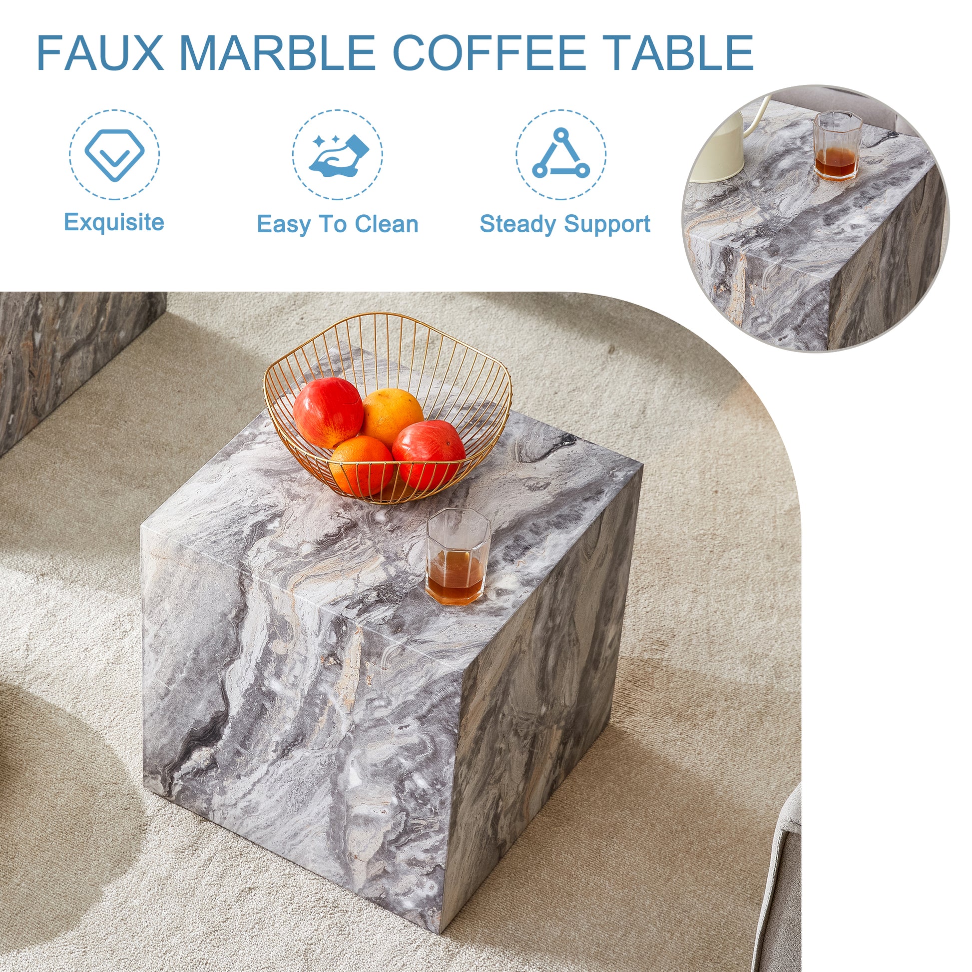 Elevate your living space with this modern MDF coffee table, which showcases gray textured patterns. It is characterized by stylish design. image 6