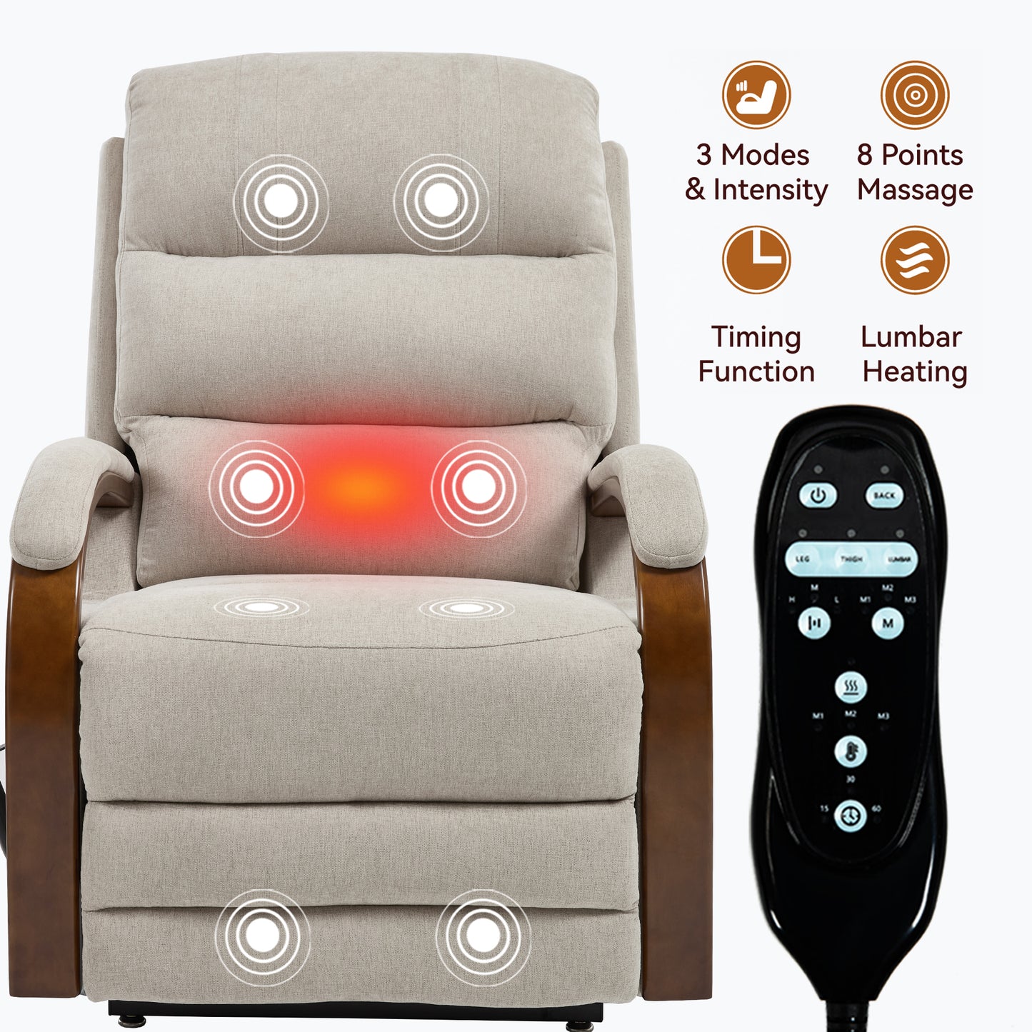 Power Beige Chenille Lift Recliner Chair Dual Motor Infinite Position Up to 350 LBS with Solid Wood Armrests, Heat Massage and Heavy Duty Motion Mechanism image 8