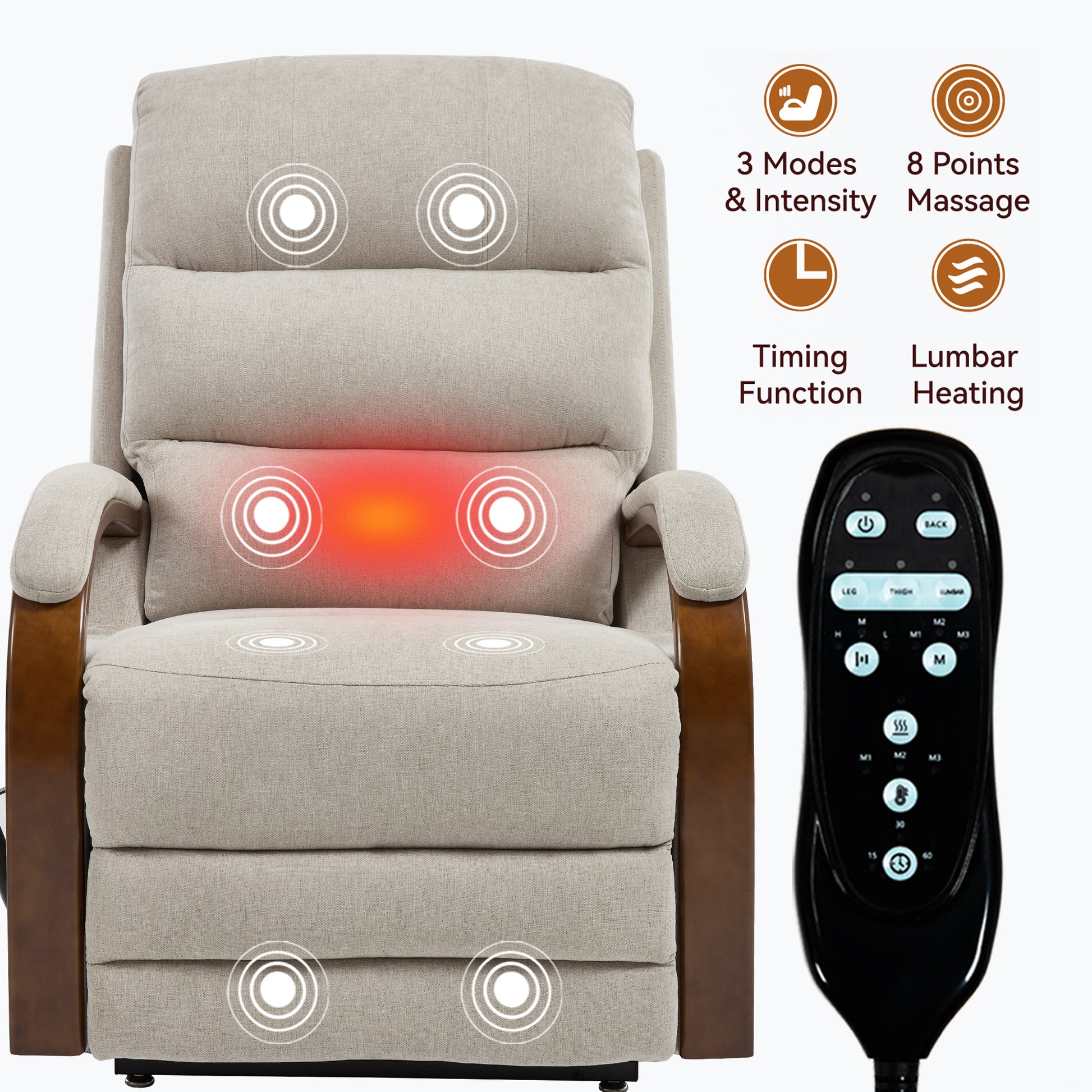Power Beige Chenille Lift Recliner Chair Dual Motor Infinite Position Up to 350 LBS with Solid Wood Armrests, Heat Massage and Heavy Duty Motion Mechanism image 8