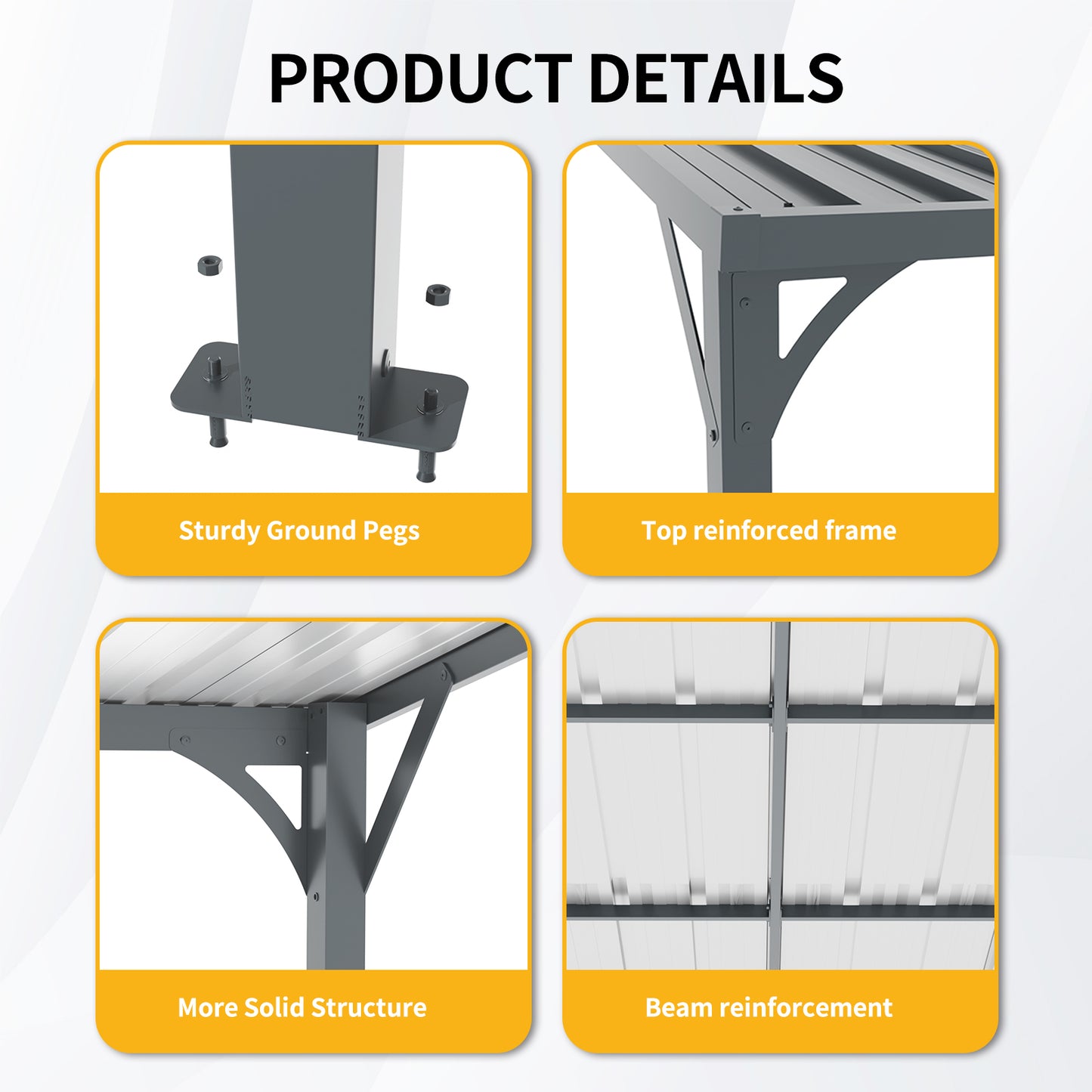 Outdoor Pergola 8' x 10' Metal Inclined Roof Pergolas Waterproof Wall-mounted iron sheet shed Gazebo for Patio,Garden,Yard image 3