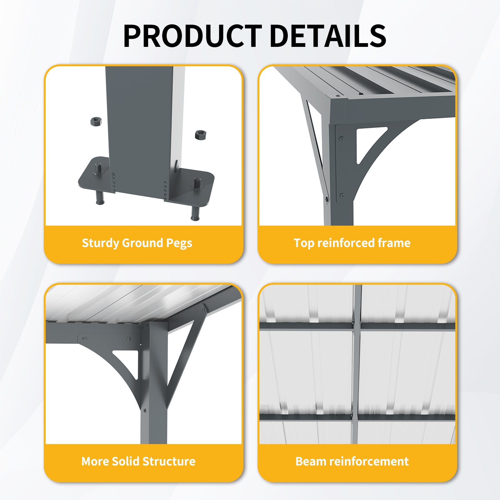Outdoor Pergola 8' x 10' Metal Inclined Roof Pergolas Waterproof Wall-mounted iron sheet shed Gazebo for Patio,Garden,Yard image 3