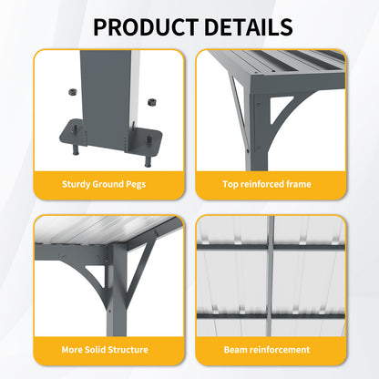Outdoor Pergola 8' x 10' Metal Inclined Roof Pergolas Waterproof Wall-mounted iron sheet shed Gazebo for Patio,Garden,Yard image 3