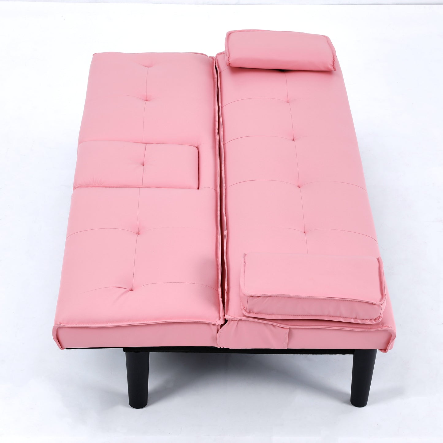 The 67-inch pink PVC multi-functional sofa bed, with a foldable and cup holder design, makes it extremely convenient to turn the living room into a guest room image 11