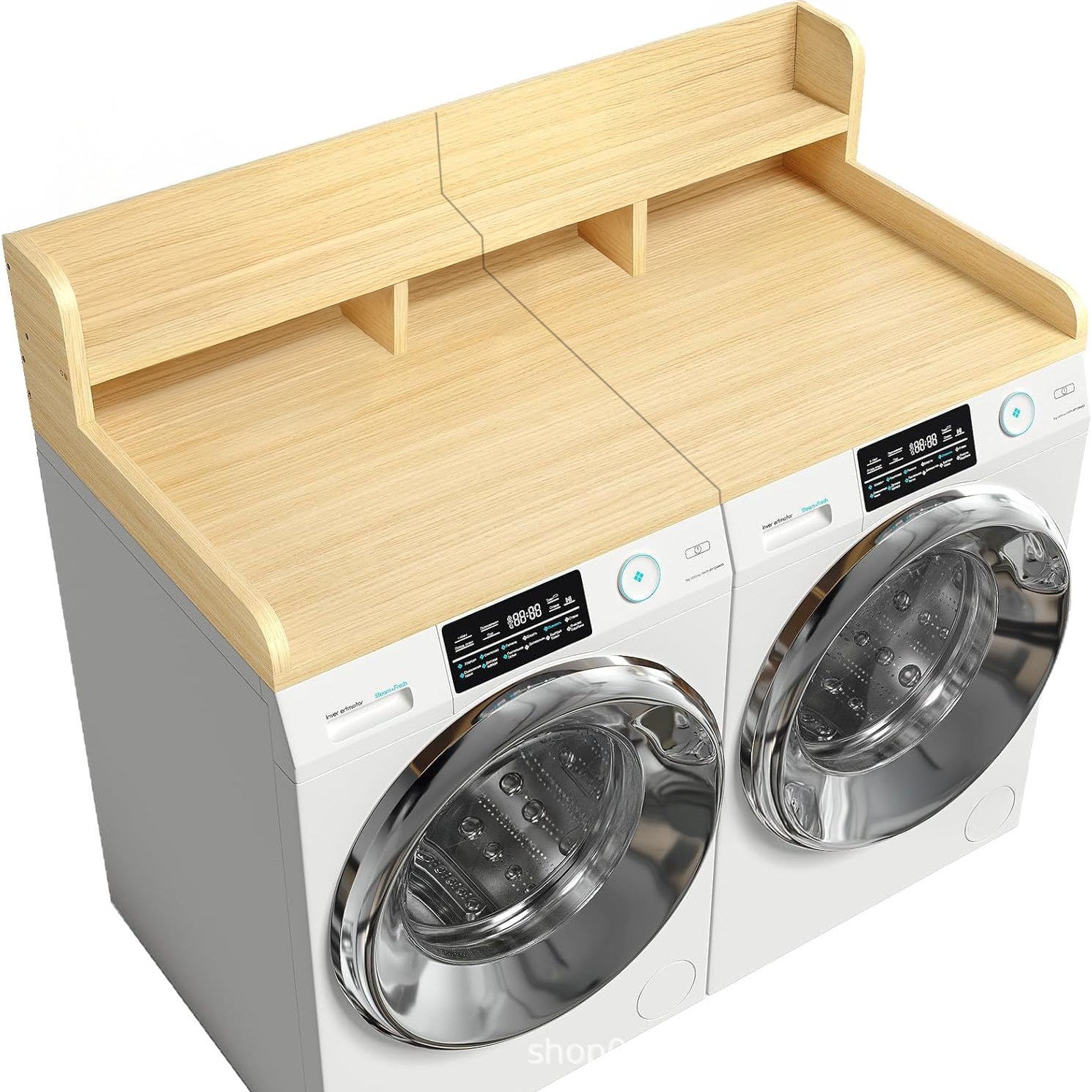 Washer Dryer Countertop with Non-slip Pads, Laundry Wood Shelf Topper with Edge, 54" Width x 27.5" Depth Double Layer Organizer for Washer and Dryer Laundry Hamper Counter Storage Organization (OAK) image 7