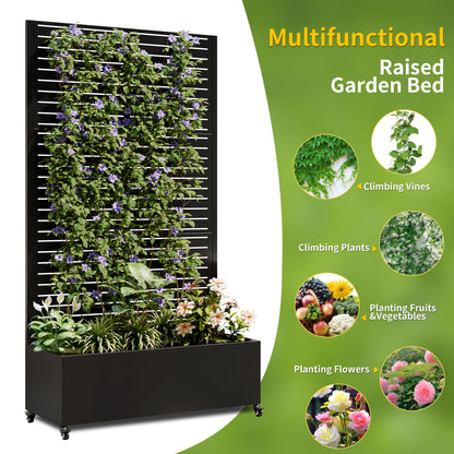 Metal Planter Box with Trellis, 73"x35"x16 Metal Raised Garden Bed with Trellis, Metal Planter Box with Drainage Holes & Lockable Wheels & Privacy Screen for Climbing Plants, Vegetables, Vines image 10